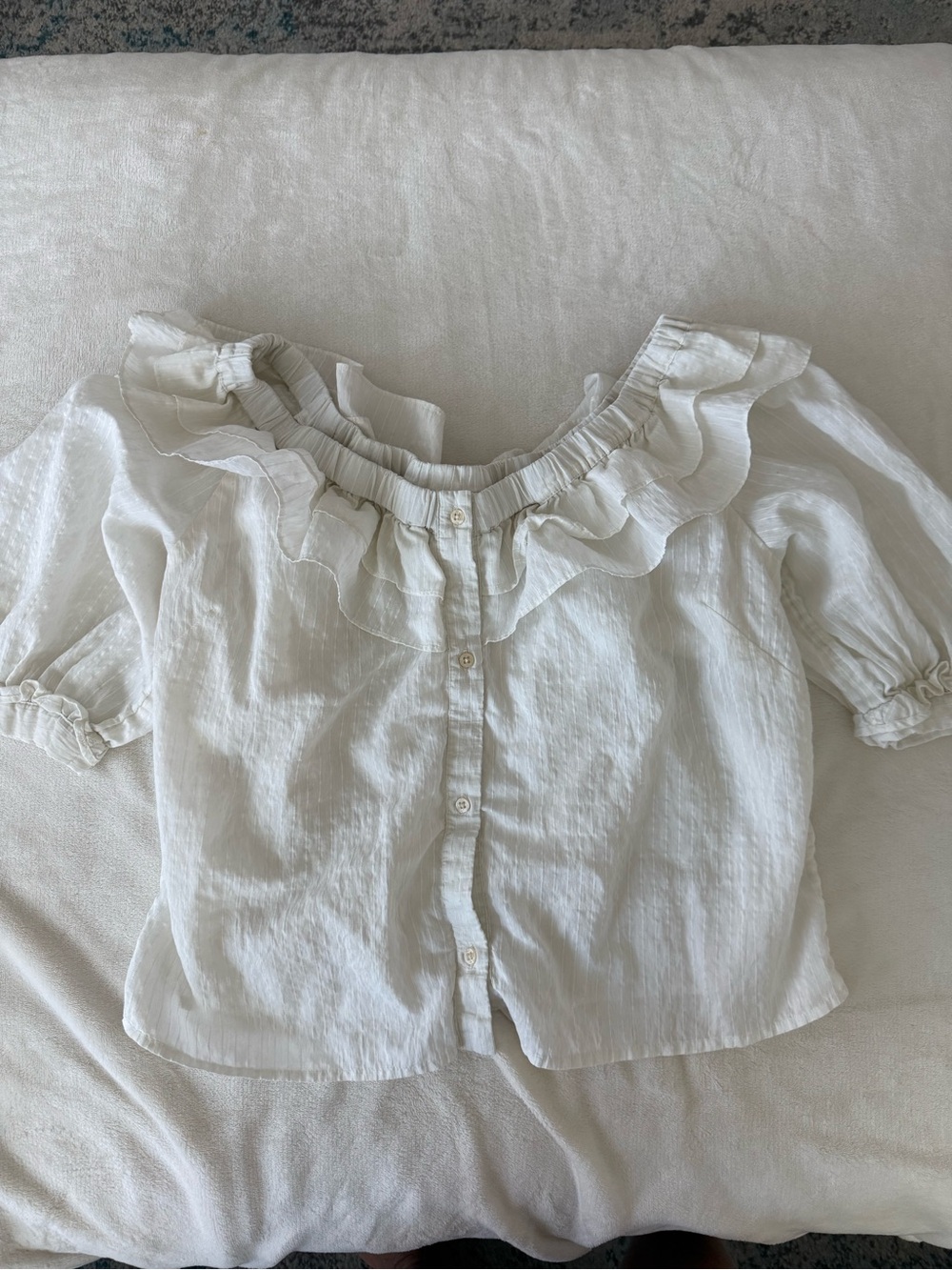 Maeve Ruffle-Neck Puff-Sleeved Blouse Ivory Size Large E89